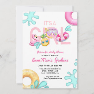 Invitation It's a Girl Fun Summer Tropical Pool Baby Shower