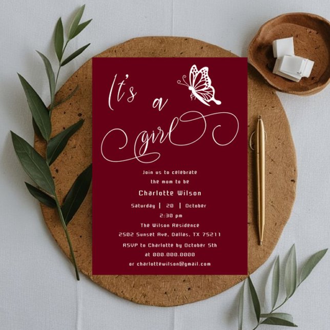 Invitation It's A Girl Modern Minimal Butterfly Baby Shower (Créateur téléchargé)