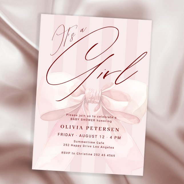 Invitation Its a girl pink bow elegant girl baby shower (Créateur téléchargé)