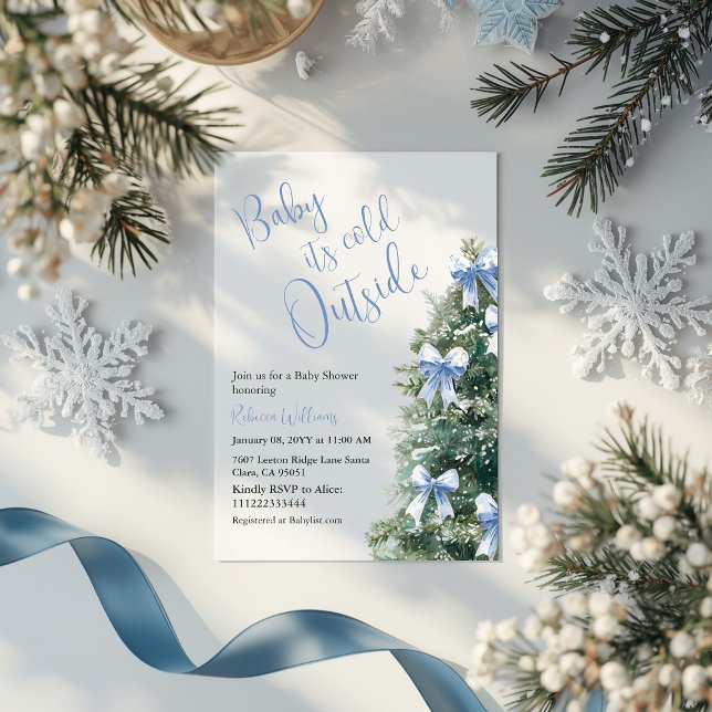 Invitation It's Cold Outside Blue Bow Winter Boy Baby Shower (Créateur téléchargé)