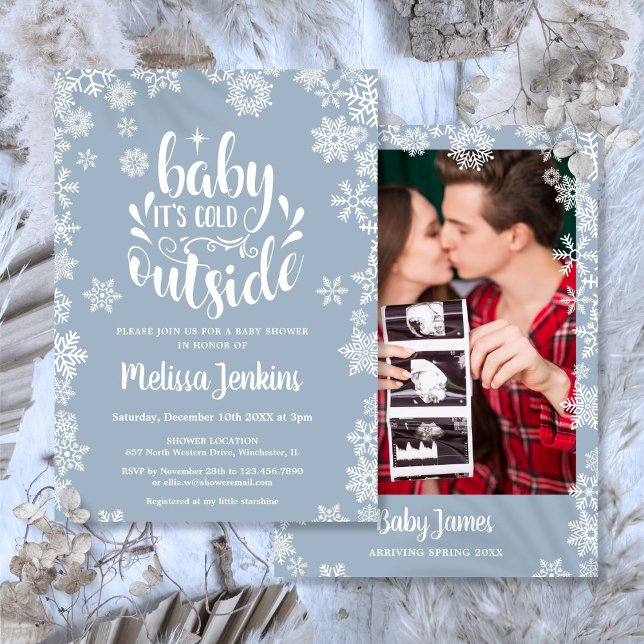 Invitation It's Cold Outside Boy Photo Winter Baby Shower (It's Cold Outside Boy Photo Winter Baby Shower Invitation)