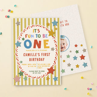 Invitation It's Fun to Be One Colorful Photo 1st Birthday