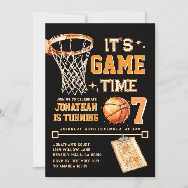 Invitation It's Game Time ANY AGE Basketball Birthday Sports (Devant)
