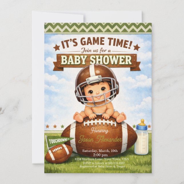 Invitation Its Game Time Baby Boy Shower (Devant)