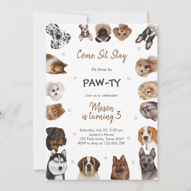 Invitation It's Time to Paw-ty Party Animals Kids Birthday (Devant)