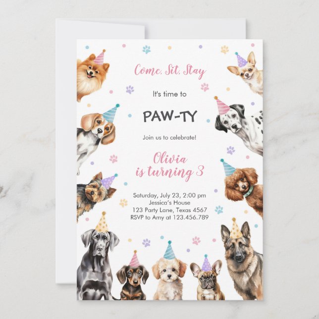 Invitation It's Time to Paw-ty Party Animals Kids Birthday (Devant)