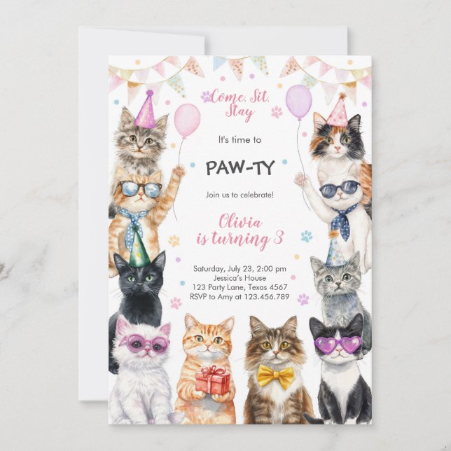 Invitation It's Time to Paw-ty Party Animals Kids Birthday (Devant)