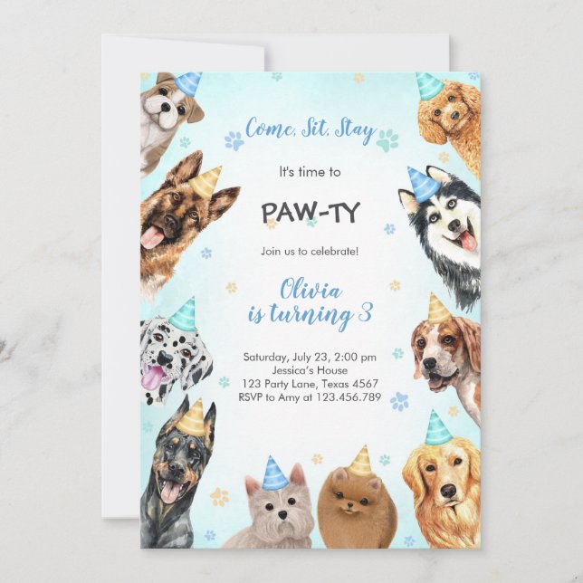 Invitation It's Time to Paw-ty Party Animals Kids Birthday (Devant)