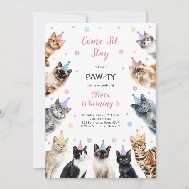 Invitation It's Time to Paw-ty Party Animals Kids Birthday (Devant)