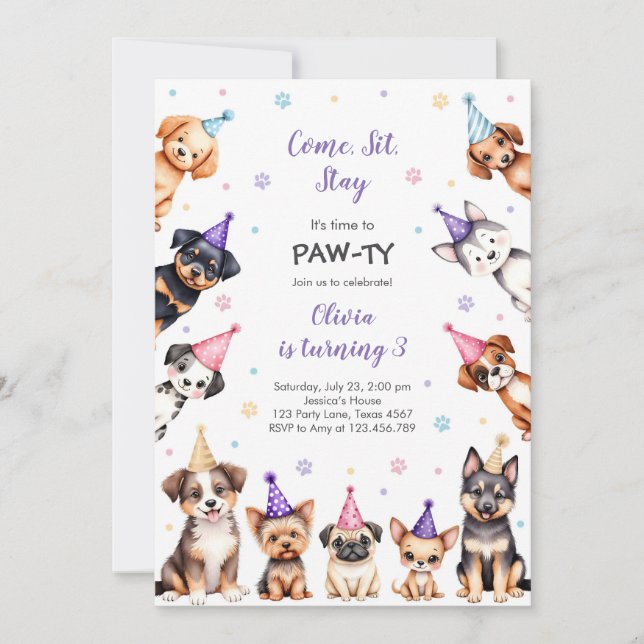 Invitation It's Time to Paw-ty Party Animals Kids Birthday In (Devant)