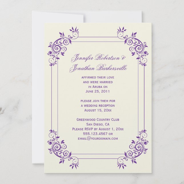 Invitation Ivoire Ancien avec Tourbillons Violets Après-Maria (Devant)