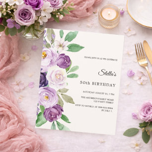 Invitation ivoire aux florales lavande violette po