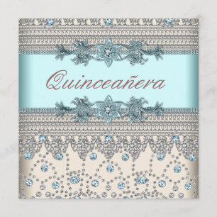 Invitation Ivoire élégant et Quinceanera bleu Turquoise