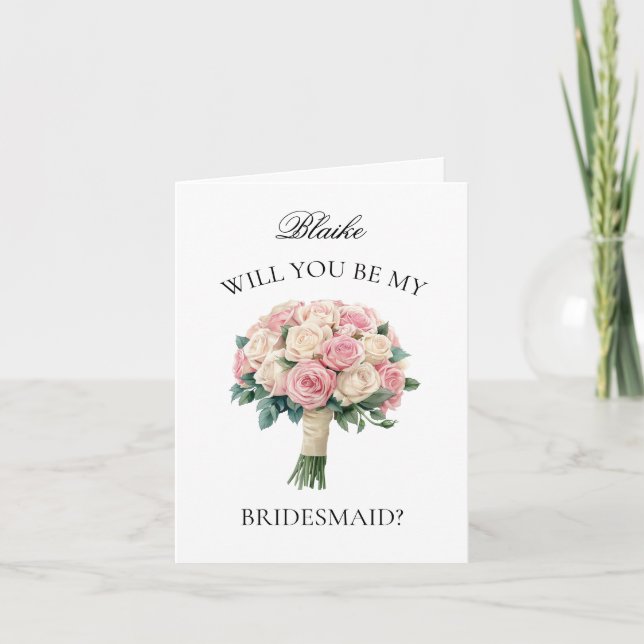 Invitation Ivoire et Blush Rose Bouquet Bridesmaid Propositio (Devant)