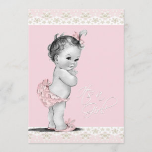 Invitation Ivoire et rose Vintage bébé fille douche