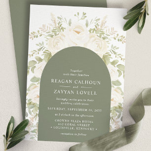 Invitation Ivoire et Sauge Arc Élégant Mariage Floral