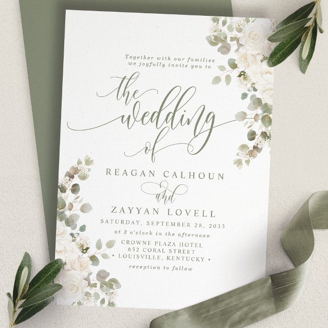 Invitation Ivoire et Sauge Élégant Mariage Floral Chic (Créateur téléchargé)