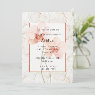 Invitation Ivoire Fêlé Orchidée Rose Tropicale Anniversaire