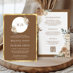 Invitation Ivoire Marron Beige Floral Or Tout en Une Robe de