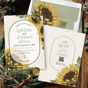 Invitation Ivoire Vintage Tournesol Simple Bohème Mariage