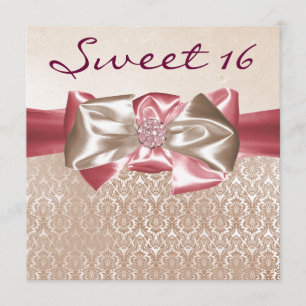 Invitation Ivoirienne rose Damask Sweet 16 Anniversaire