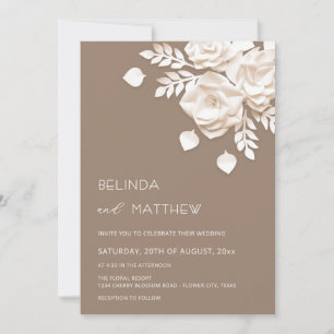 Invitation Ivory 3D Fleurs Roses Mariage Minimaliste 