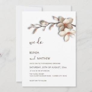 Invitation Ivory 3D Magnolia Fleur Mariage Casual