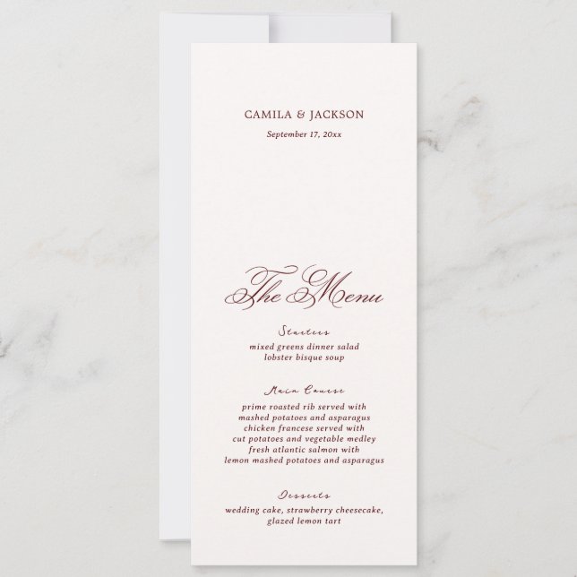 Invitation Ivory And Burgundy Wedding Menu Card (Devant)