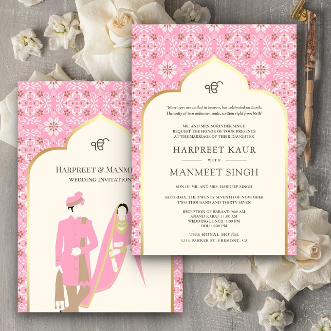 Invitation Ivory Baby Motif rose Anand Karaj Sikh Mariage (Créateur téléchargé)