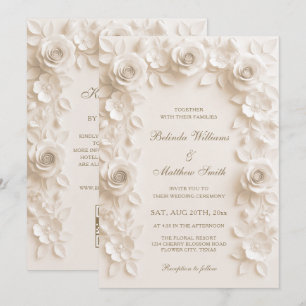 Invitation Ivory Baroque Elégance Roses Cadre Mariage 
