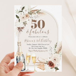 Invitation Ivory Beige Boho Floral Vin Adulte Anniversaire