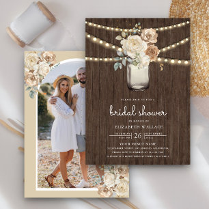 Invitation Ivory Beige Floral Mason Jar Fête des mariées phot