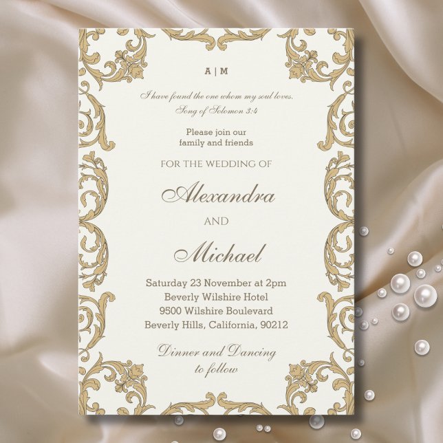 Invitation Ivory Bible Baroque Verset chrétien de mariage   (Créateur téléchargé)