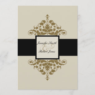 Invitation Ivory Black et Gold Mariage damassé