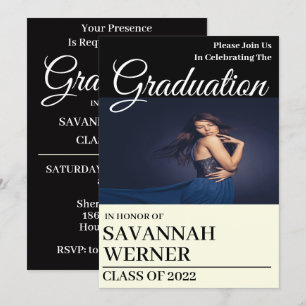 Invitation Ivory & Black Photo Graduation Party