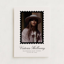 Ivory Black Postage Stamp Graduation Announcement 