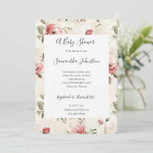 Invitation Ivory Blush Roses Rose Baby shower Floral