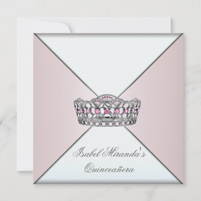 Invitation Ivory Blush Tiara Classy Quinceanera 15ème Parti (Devant)