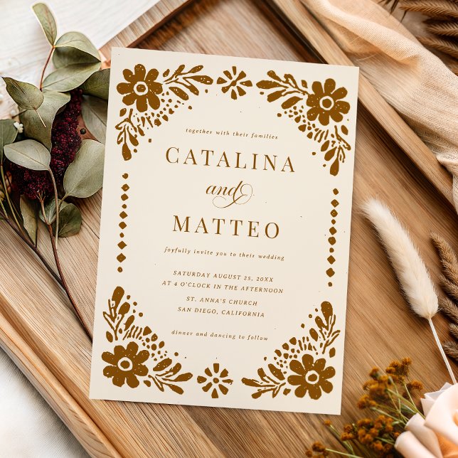 Invitation Ivory Boho Hand Drawn Mexican Paper Picado Wedding (Créateur téléchargé)