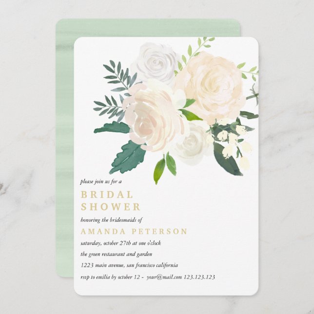 Invitation Ivory Bouquet Fête des mariées de Mariage Floral (Devant / Derrière)