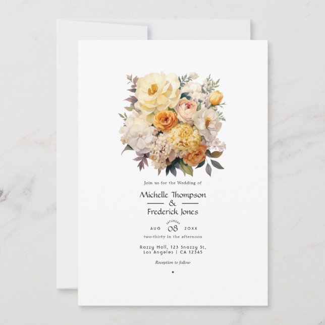 Invitation Ivory, Champagne et Mariage floral blanc (Devant)