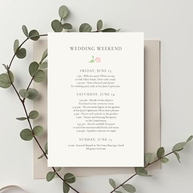 Invitation Ivory | Chic Calendrier du week-end de mariage (Créateur téléchargé)