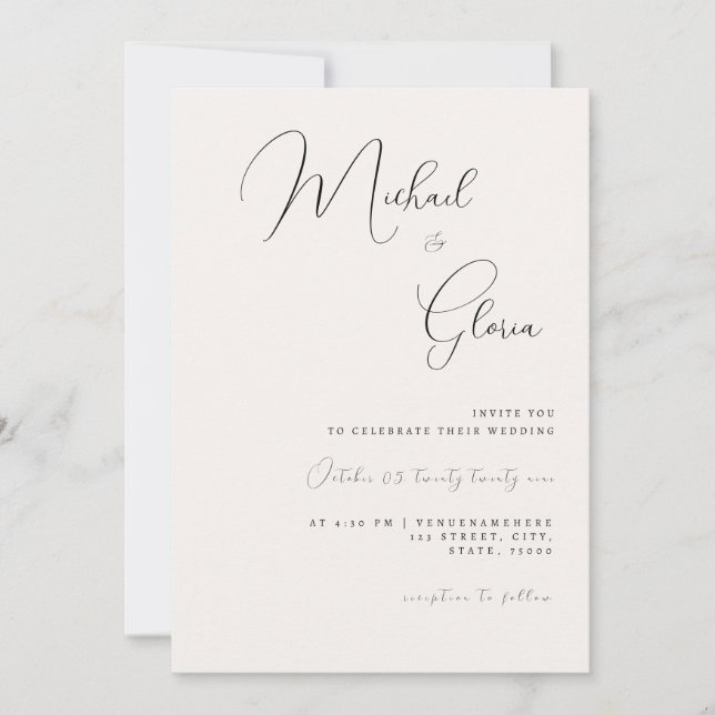 Invitation Ivory Chic Calligraphie Code QR Tout en Un Mariage (Devant)