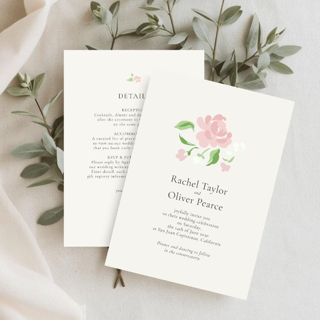 Invitation Ivory | Chic Fleurs Aquarelle QR Mariage  (Créateur téléchargé)