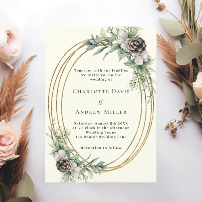 Invitation Ivory cone pin verdure or cadre mariage (Créateur téléchargé)