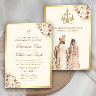 Invitation Ivory Cream Roses Floral Anand Karaj Sikh Mariage