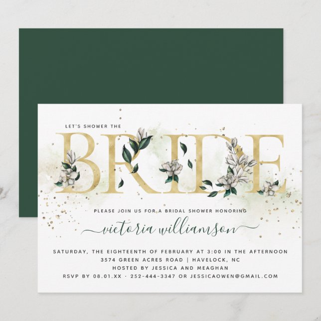 Invitation Ivory Emerald Or Magnolia Floral Mariage (Devant / Derrière)