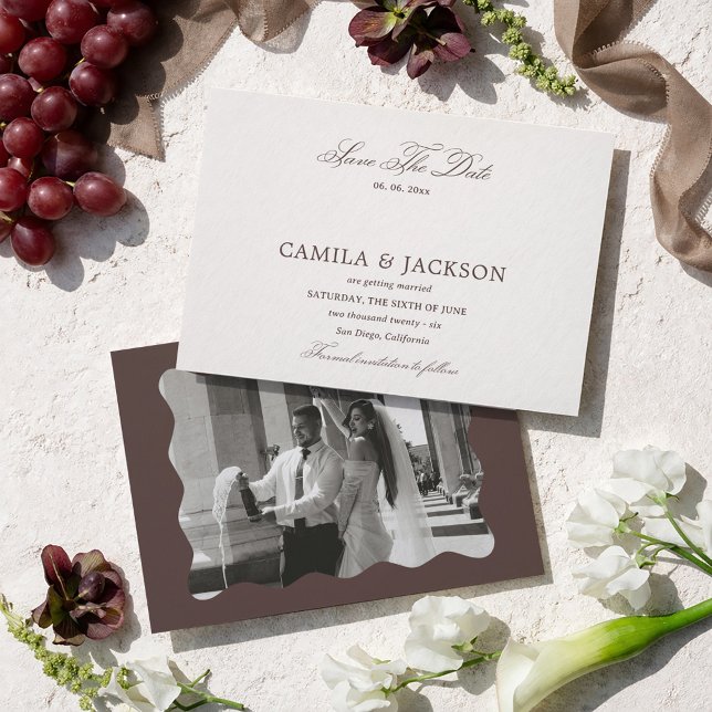 Invitation Ivory et marron Mariage Photo d'envoi "Save the Da (Créateur téléchargé)