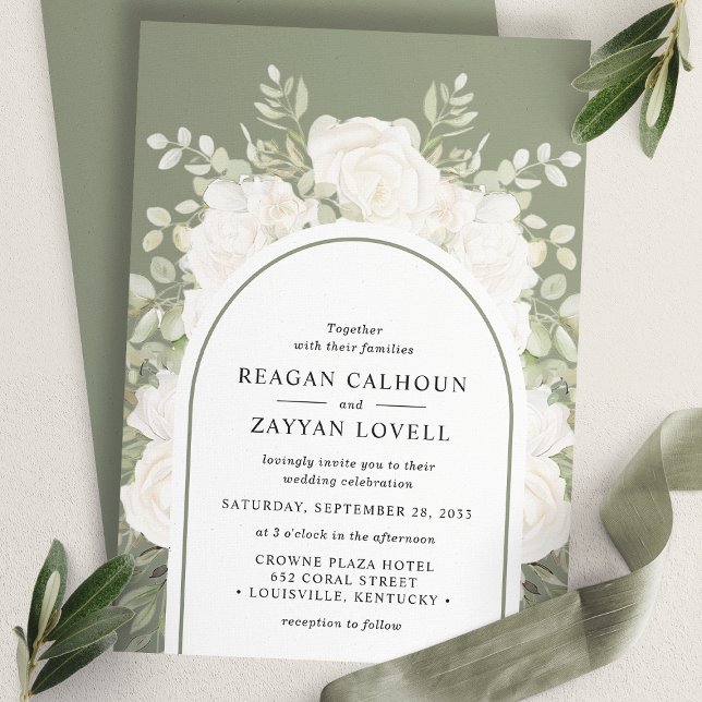 Invitation Ivory et Sage Élégant Arch Floral Mariage (Créateur téléchargé)