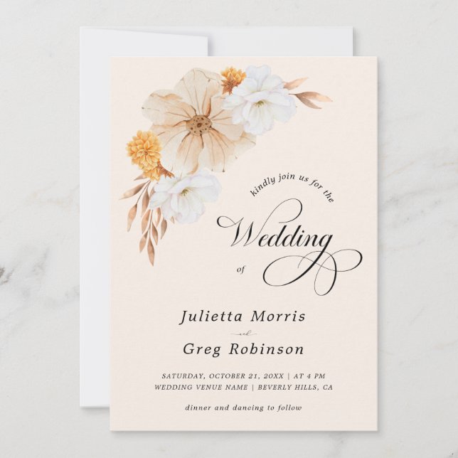 Invitation Ivory Fall Floral Elegant QR Code Mariage photo (Devant)